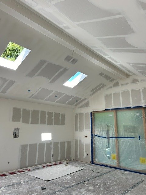 Finished drywall interior with skylights