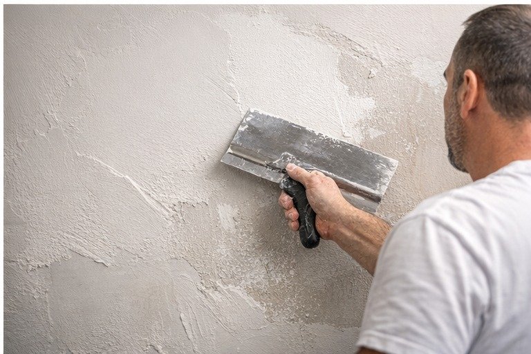 Plastering wall surface by hand